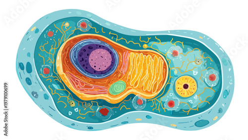 Diagram of a Generalized Human Cell with Organelles vector illustration