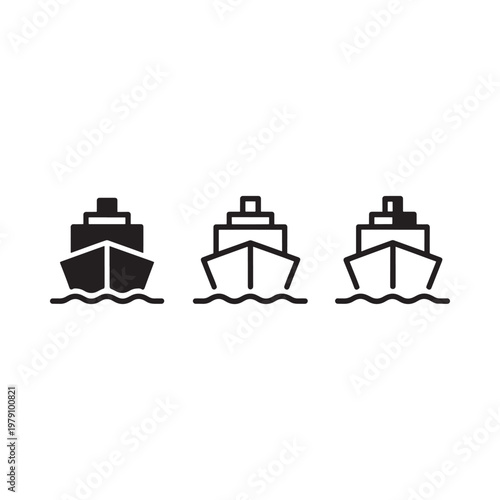 Three black ship icons of varying sizes on a white background