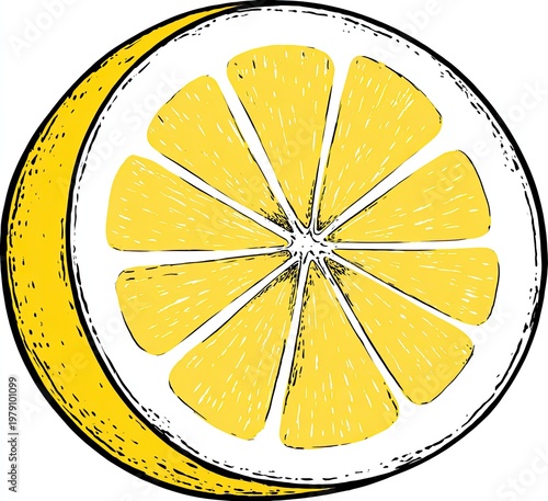 A detailed cross-section of a lemon, showing segments, pith, and rind against white