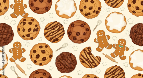 Delicious Assortment of Cookies and Gingerbread Men Pattern Background