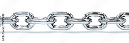 Close-up of a shiny silver chain against a white backdrop, demonstrating interconnectedness