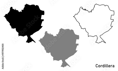 Map of Cordillera Department, a region in Paraguay. Map in black, gray, and outline