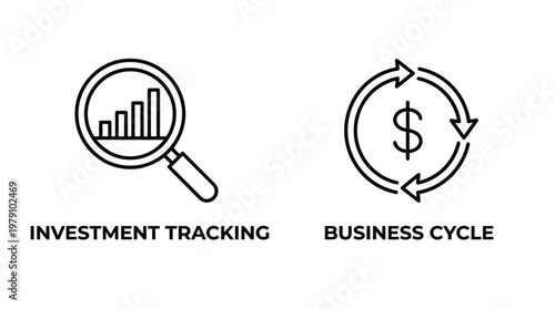Investment Tracking Business Cycle Vector Icon Set, Financial Analysis, Line Style