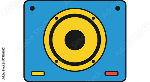 Blue Square Speaker with Yellow Dial.