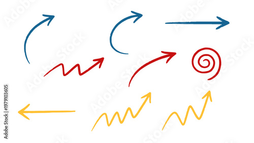 Dynamic arrows and lines representing movement, direction, and flow.