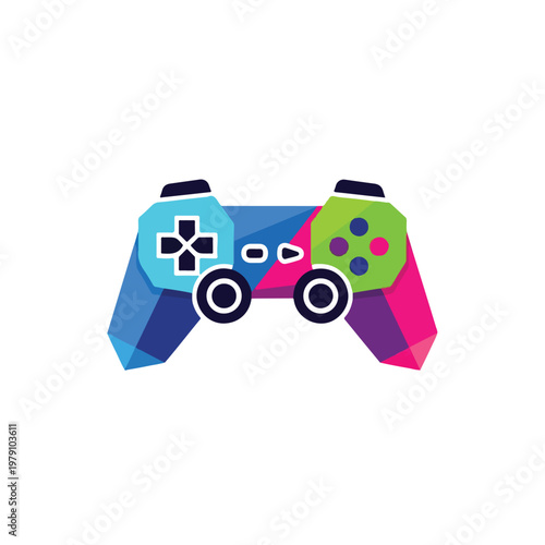Colorful gaming controller icon with geometric shapes