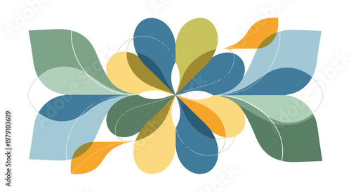 Colorful Abstract Flower Illustration with Leaves.