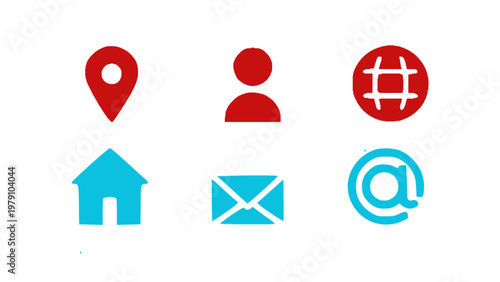 Contact icons featuring profile, home, email, and location elements.