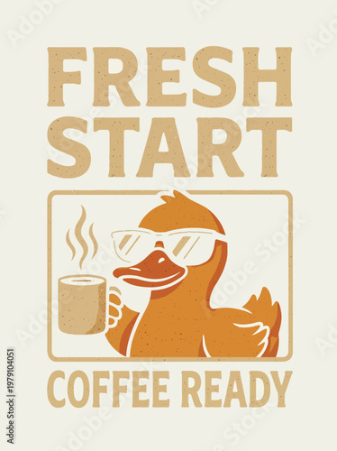 Duck Wearing Glasses Holding Coffee.