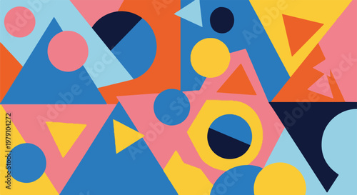 Photography Colorful geometric shapes in varied sizes and hues overlap