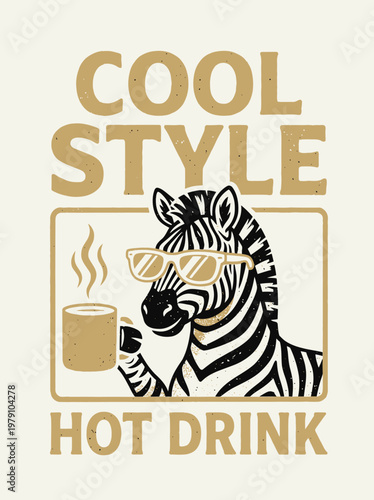 Zebra wearing sunglasses drinking coffee.
