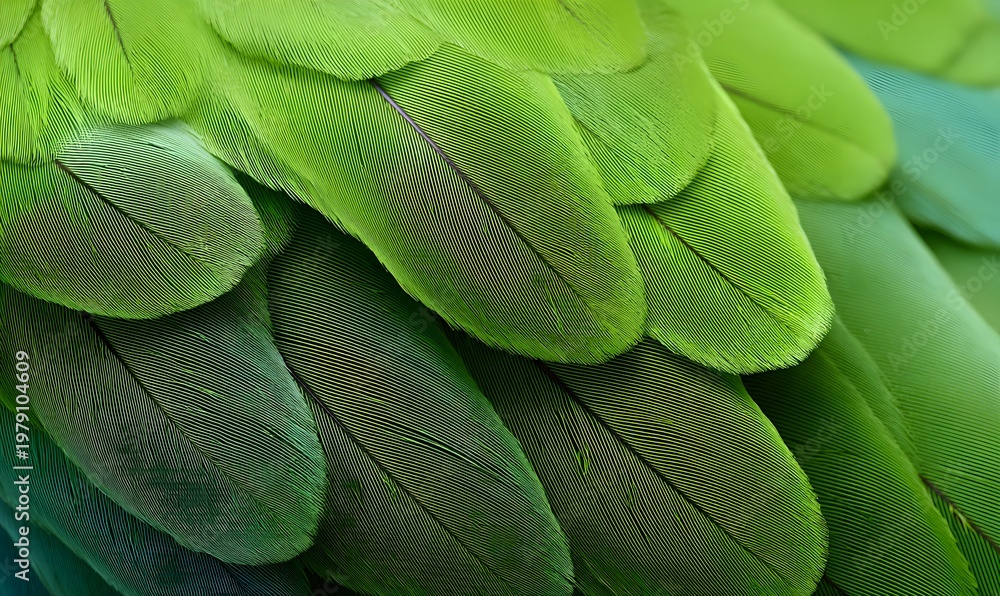 Obraz premium feathers, bright green shades, nature photography style
