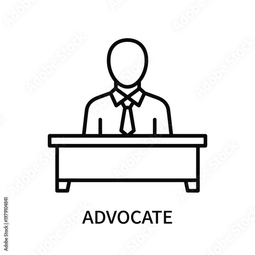 Lawyer or Advocate at Desk, Line Art, Black and White, Legal Profession