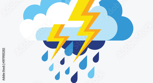 Stormy weather with clouds, lightning, and rain falling