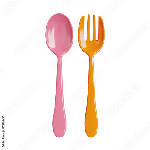 The image shows a colorful icon of a spoon and a fork crossed over each other in an “X” shape. Both utensils have a smooth, glossy, gradient design with vibrant colors blending from blue to pink, purp