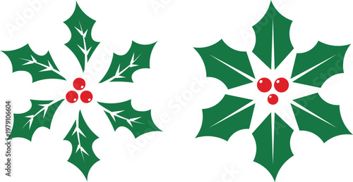 Holly berry icons set, Christmas logo with holly berries, Seasonal decoration graphic. Holly berry icons set, Chritmas logo wirh holly berries. Christmas decorations with holly berries, Holly berry le