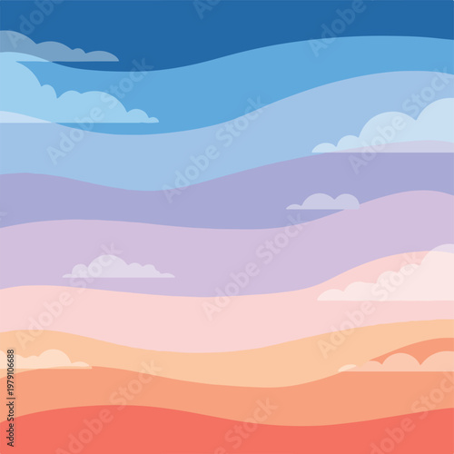 Colorful Abstract Landscape with Clouds and Hills.