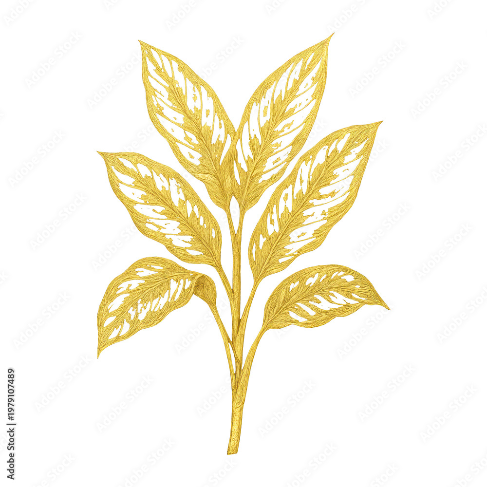 Fototapeta premium PNG Elegant golden botanical leaf illustration.