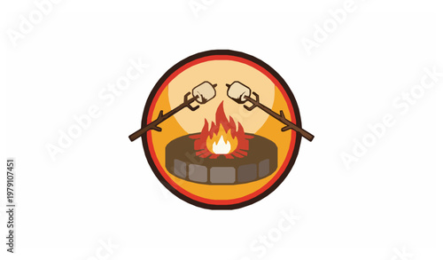 A colorful illustration of marshmallows roasting over a campfire