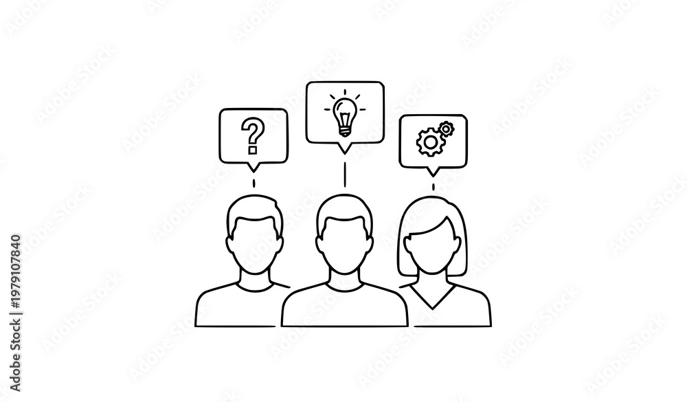 Fototapeta premium A minimalist vector graphic illustrating a group of people with ideas