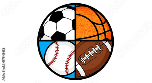 Sports balls collection in circle.