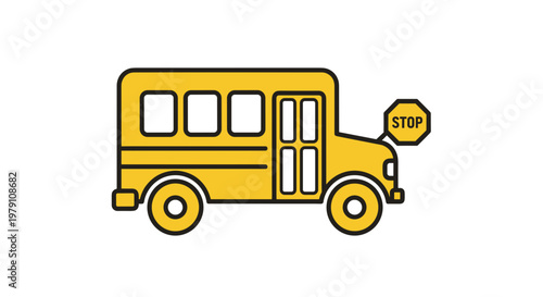 Yellow School Bus Vehicle Transportation Icon.