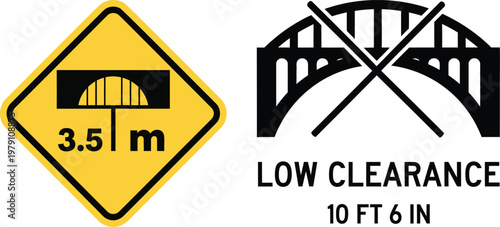 Low clearance bridge height warning signs