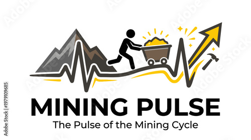 Mining Pulse Logo with Miner Cart and Growth Arrow
