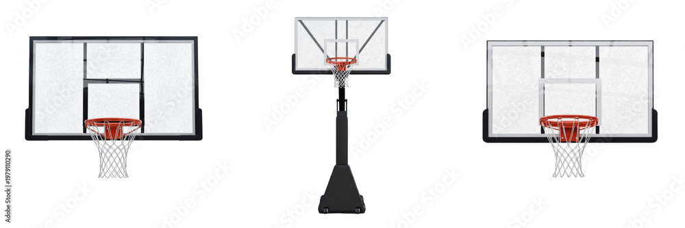 Naklejka premium Basketball Hoop isolated on white background, Rim, Panier de Basket, Canasta de Baloncesto, Professional Steel Rim, Sports Equipment, Court Gear.