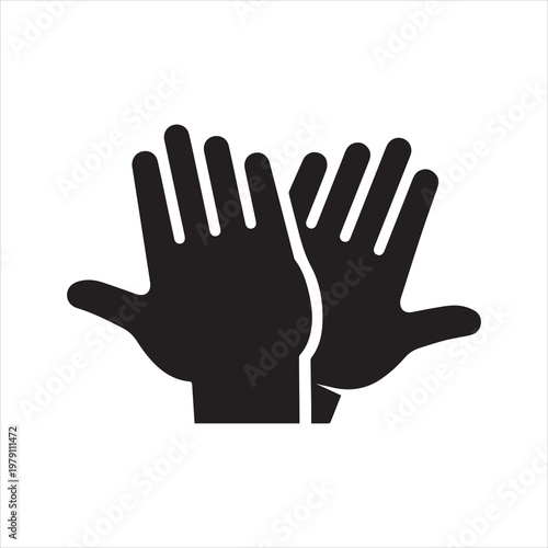 High five icon. Black flat pictograph of two clapping hands - greeting, welcoming, celebrating symbol of successful interaction people. Vector web sign or button. Illustration on gray background