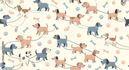 Cute Dog Pattern: Adorable Puppies and Bones on Creamy Background