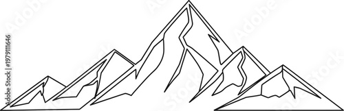 A simple elegant continuous line drawing of majestic mountain peaks creating a minimalist outdoor adventure and nature landscape design.