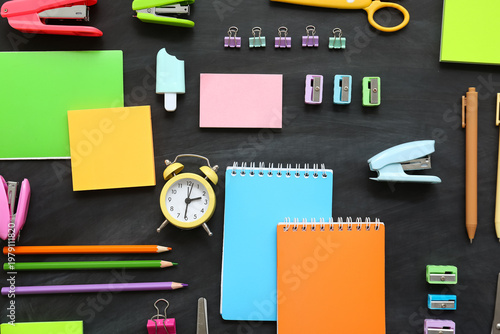 Stationery supplies on blac...