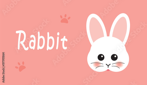 Cute Rabbit Face Vector Card for Kids Learning English Vocabulary Preschool Animal Flashcard Illustration