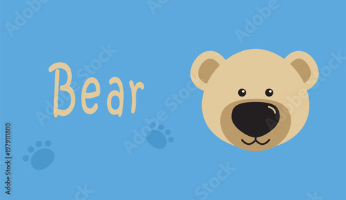Cute Bear Face Vector Card for Kids Educational Material Preschool Animal Flashcard Illustration