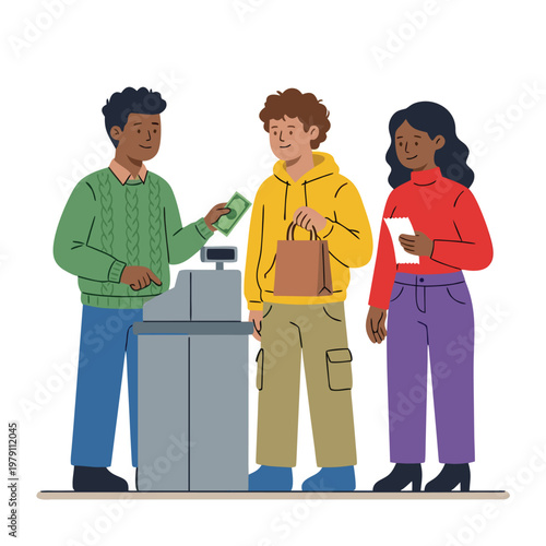 People at the checkout counter.