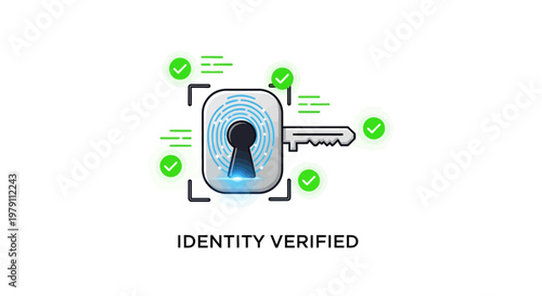 Identity verified concept with key and fingerprint scan