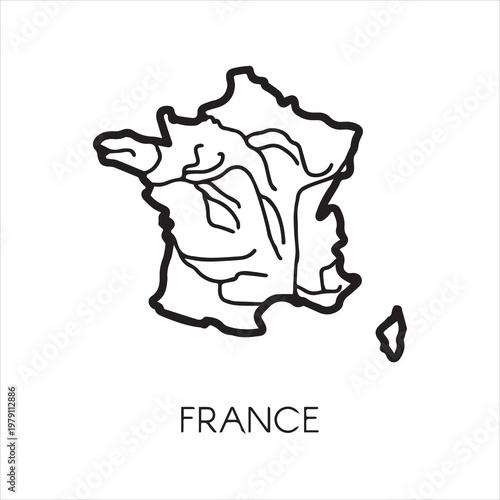 France sketch map. Outline icon of French Republic. European border country on a gray background with signature for different design projects