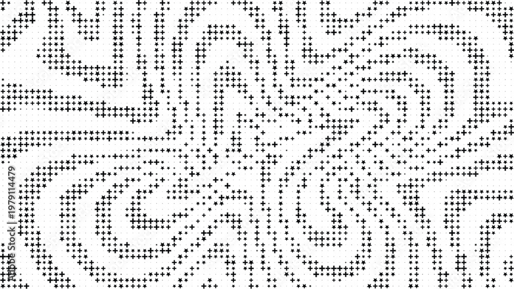 Fototapeta premium Black star and plus maze seamless pattern on white background, Geometric star cross maze pattern minimal abstract black white