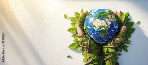 Earth day concept on white background, World environment day. Hand holding earth.