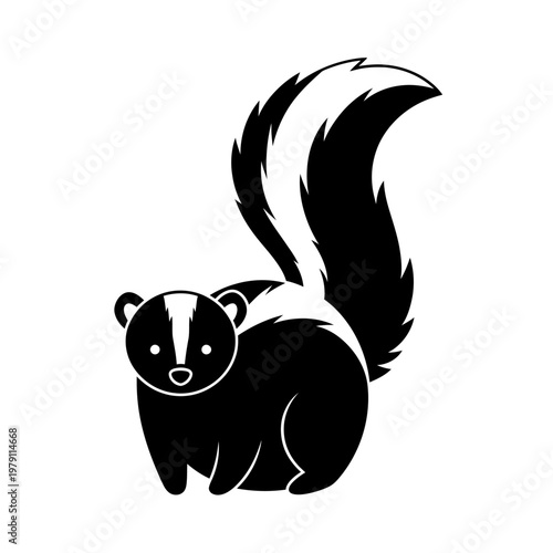 Cute stylized sketch of a skunk standing upright with bushy tail