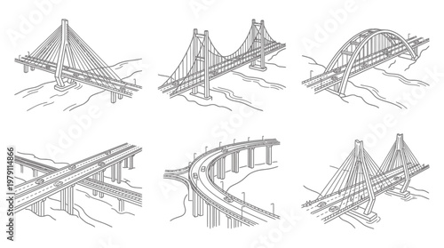 Collection of various bridge designs and architectural structures.