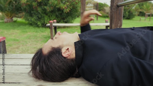 Drunk Man Falling Asleep At The Park 