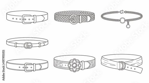 Collection of various stylish belts and bracelets for fashion accessories.