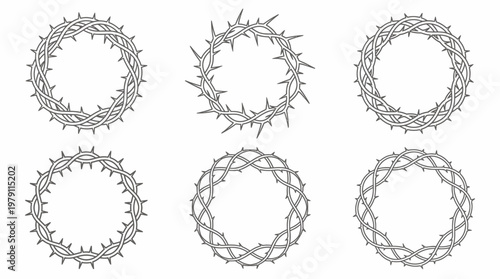Crown of Thorns Vector Set, Religious Symbolism, Christian Iconography, Passion of Christ, Holy Week.