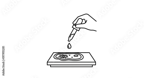 Hand with dropper adding liquid to petri dish with microorganisms, science research concept