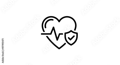 Heartbeat Shield Icon: Health Insurance, Medical Protection, and Cardiac Care Symbol