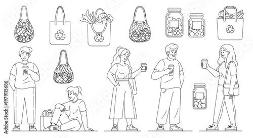 Promoting a Sustainable Lifestyle Diverse People Embracing Eco-Friendly Habits with Reusable Items and Zero Waste Solutions