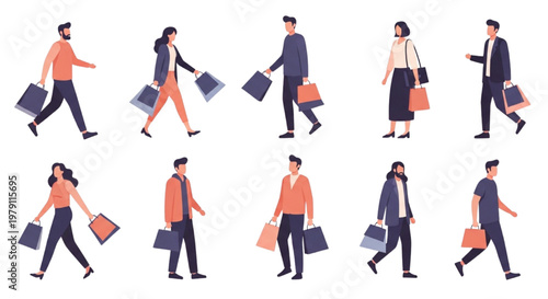 A Diverse Group of People Carrying Shopping Bags with a Sense of Purpose and Activity
