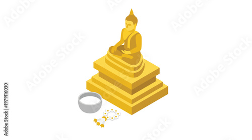 Golden Buddha Statue Sitting Cross Legged.